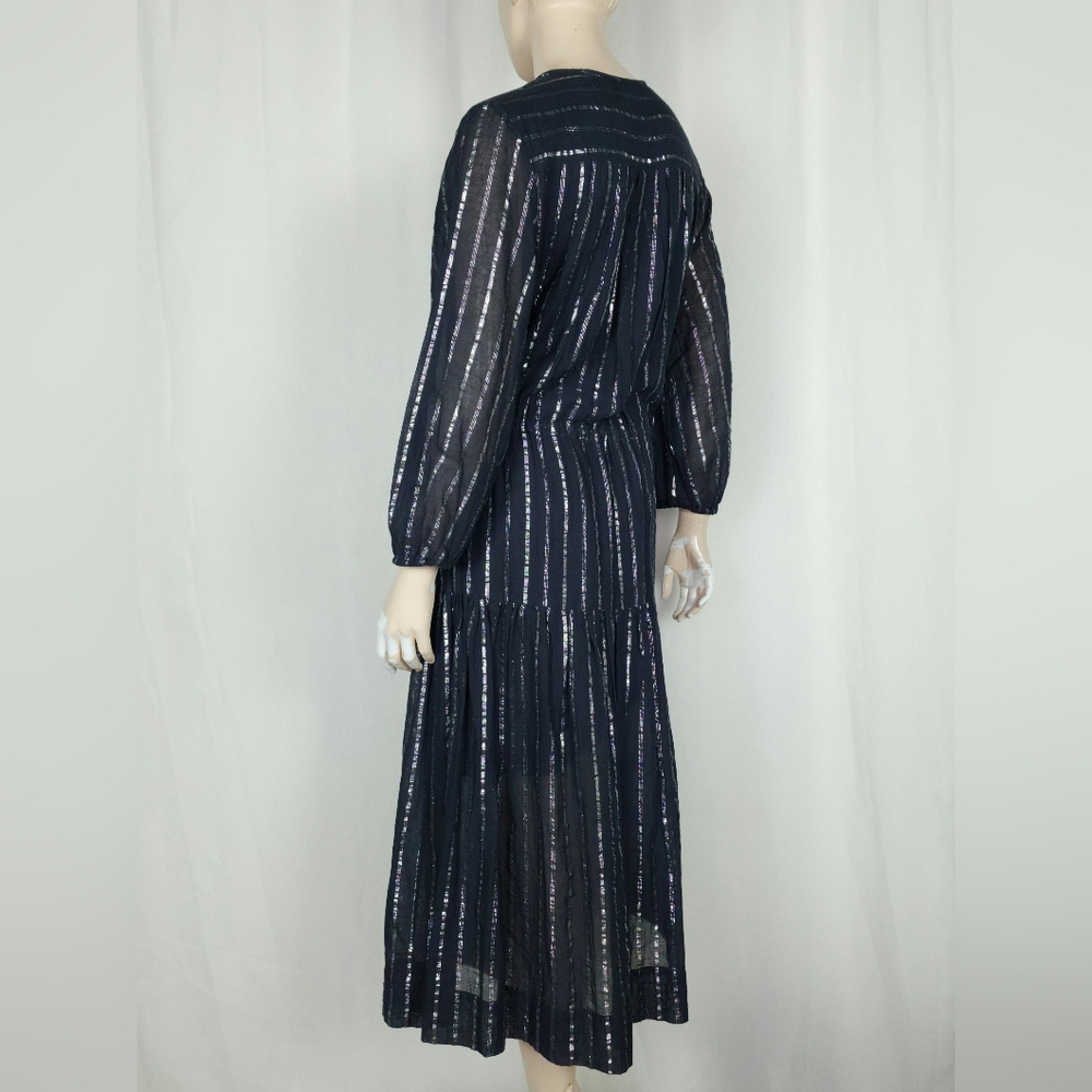 ISABEL MARANT ETOILE Women's sz 40 Black Metallic Silver Stripe Tiered Dress M - Picture 6 of 15